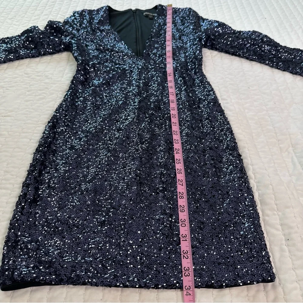 Express Blue Deep V-Neck Surplice Sequin Party Mini Dress - Picture 4 of 16